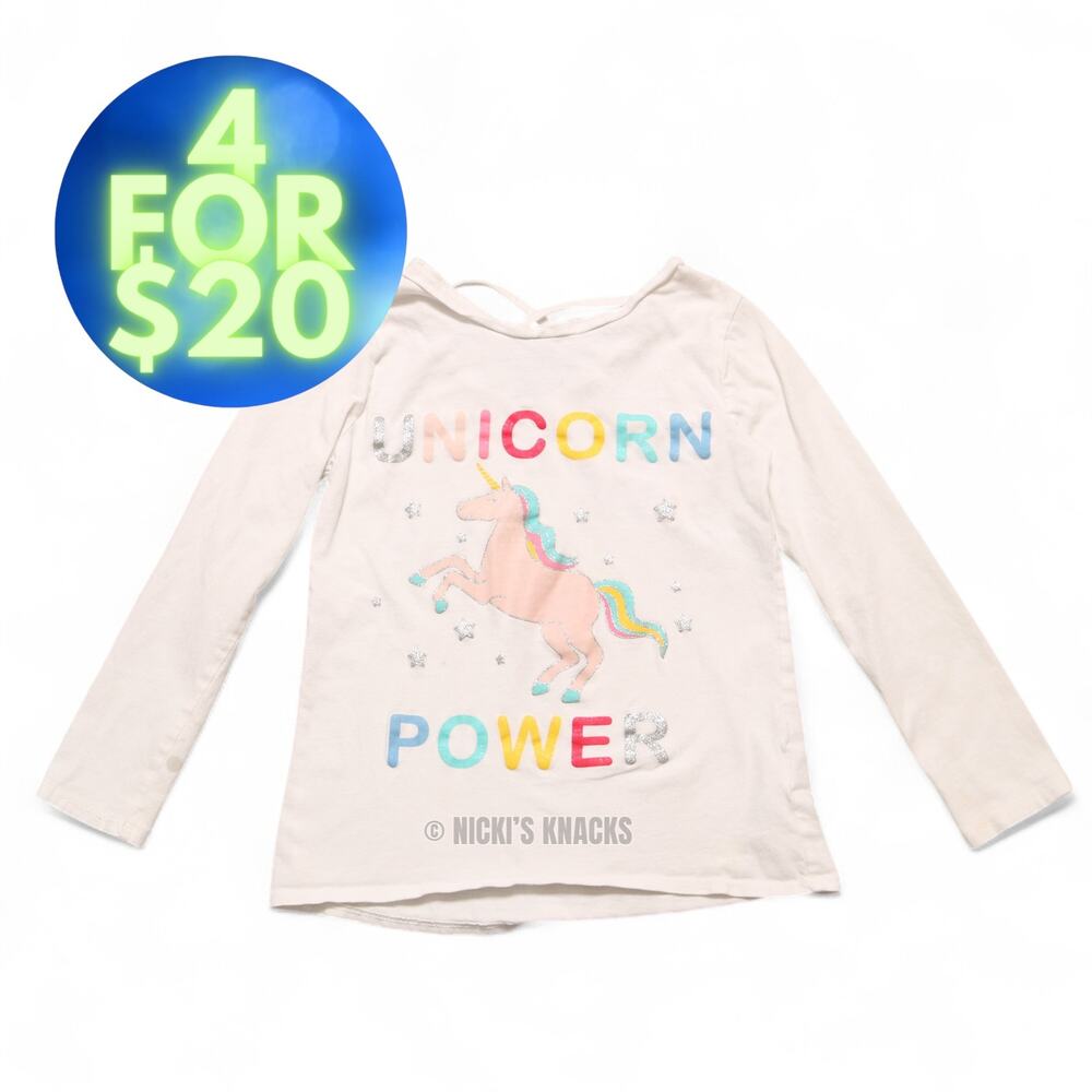4/$20 - Carters Girls Unicorn Power Long Sleeve T-Shirt White Size 7